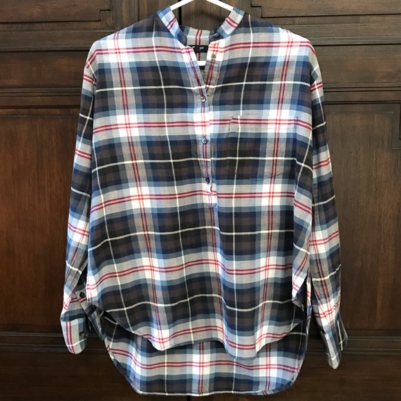 Madewell Hi-Lo Long Sleeve Plaid Shirt - Picture 1 of 5